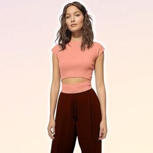 WILFRED Aritzia Yacine Cut-Out Knit Top Sz XS Peach Coral